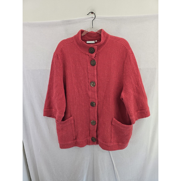 LULU B Waffle Knit Salmon Pink Button Pockets Cardigan. Lafies Size XL - Picture 1 of 9